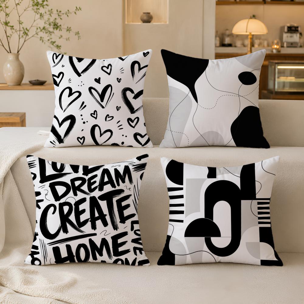 Black Abstract Stripe Cushion Cover Breathable Short Plush Cushion Covers Machine Washable Wrinkle-Resistant Soft Durable