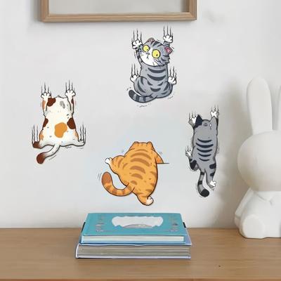 Cartoon Scratch Cat Wall Sticker Funny 4 Climbing Cats Sticker Cute Cat Bumper Decal for Auto Truck Motorcycle Wall Window Decor