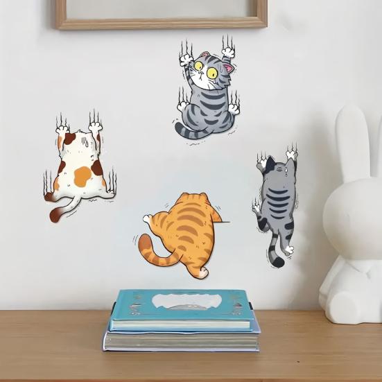 Cartoon Scratch Cat Wall Sticker Funny 4 Climbing Cats Sticker Cute Cat Bumper Decal for Auto Truck Motorcycle Wall Window Decor