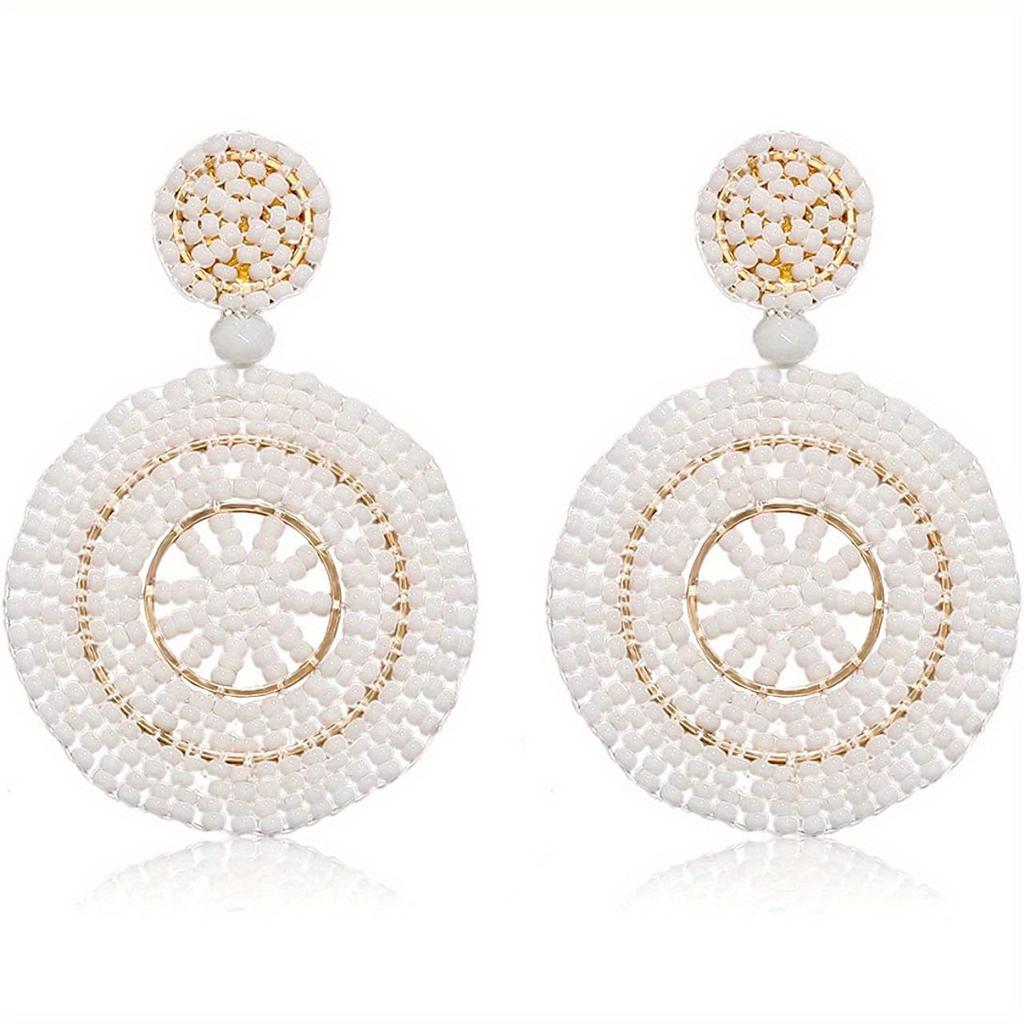 Vintage Doppelte Runde Saatperlen Hängeohrringe für Damen Schmuck Geschenk