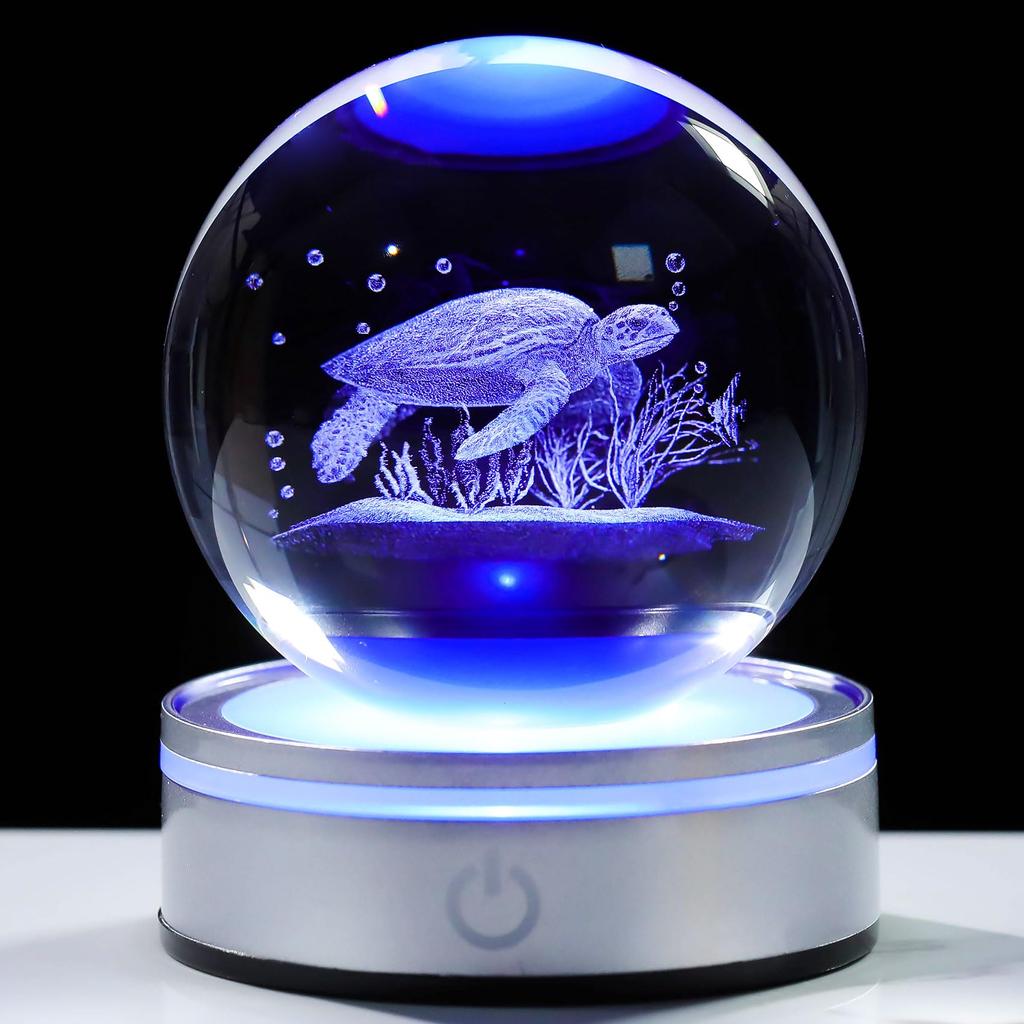 Kertari K9 Crystal 3D Sea Cute Birthday Gift for and Popular Decorative Turtle Stylish and Soothing Crystal Ball with LED Light Ambient Decorative for
