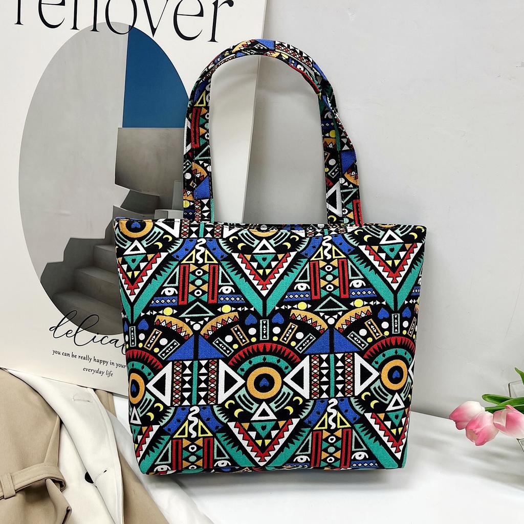 2025 Neue Mode Chinesischer Ethno-Stil Damen Schultertasche Hochwertige Canvas Tragetasche Damen Große Kapazität Einfach Bedruckt Vielseitige Clutch Handtaschen