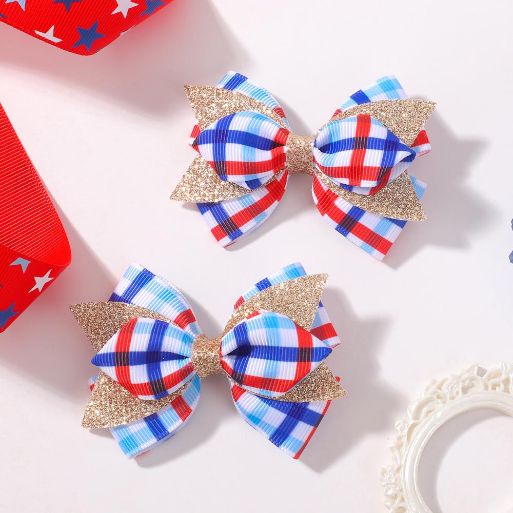 2 Stück Unabhängigkeitstag Kinder Schleifen Haarspangen Set für Frauen Mädchen Druck Stern Glitzer Schleife Haarnadel Kopfschmuck Haarschmuck