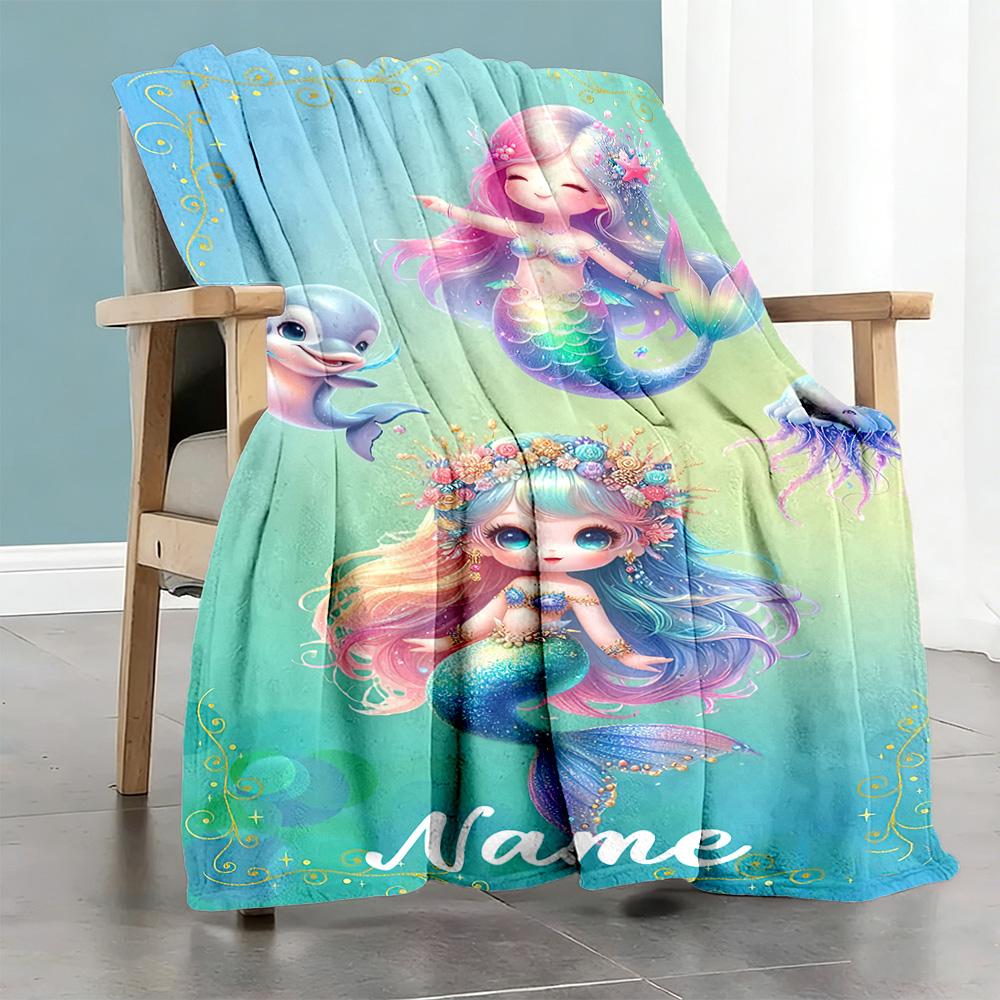 Mermaid Friends Personalized Text Blanket Throw Personalized Blanket Ultra-Soft Great for Picnics Nap Livingroom Bed Ideal for All Seasons
