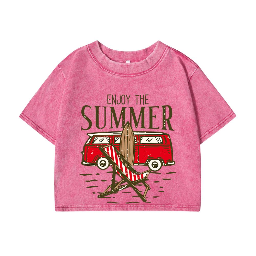 Woman Cotton Washed T-Shirts Summer Regular Fit O-Neck Crop Tees Enjoy The When It'S Coming Prints Tops Street Clothes