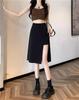 Slimming High-Waisted Black Midi Skirt with Slit for Summer 2025