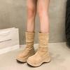 Chunky Platform Thick Sole Woman Mordern Boots Design Round Toe Slip On Shoes 2025 Autumn Winter Short Botas Para Mujer