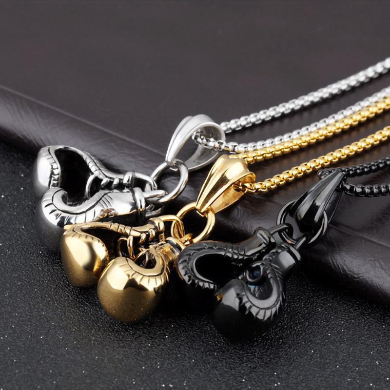 Vintage Titanium Steel Boxing Glove Necklace Punk Bold Pendant Fashionable Men Jewelry Accessory