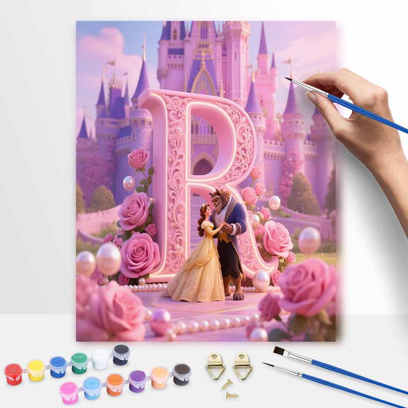 Disney Beauty and the Beast oil painting art painting kit, handmade diy art painting home wall decoration, princess rose castle decor 20x30cm