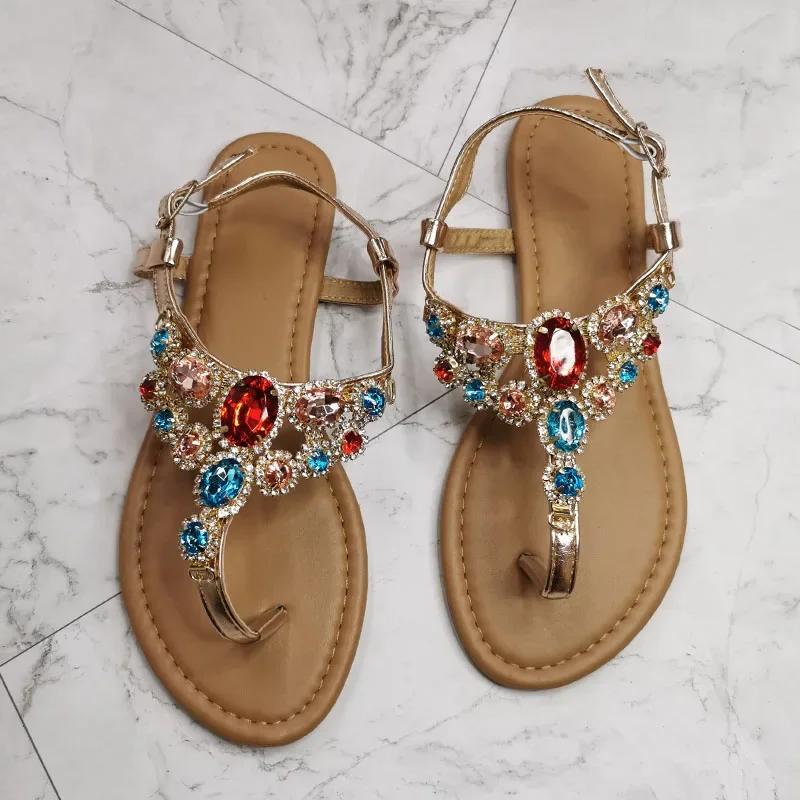 Mode 2025 Sommermode Damen Sandalen Strass Dekoration Schlicht und Bequem Lässig Schnalle Damenschuhe Sandalias De Mujer