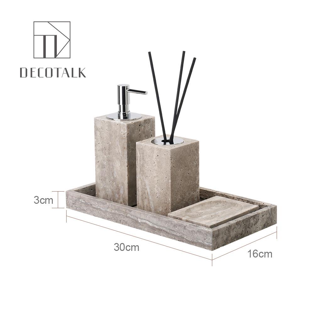 Set da Bagno Travertino Grigio Argento Wabi-Sabi: Vassoio e Decorazione per Lavabo.