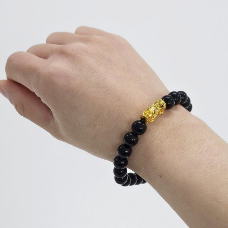 Obsidian Bihu Prayer Beads Wealth Bracelet with 8mm Pouch