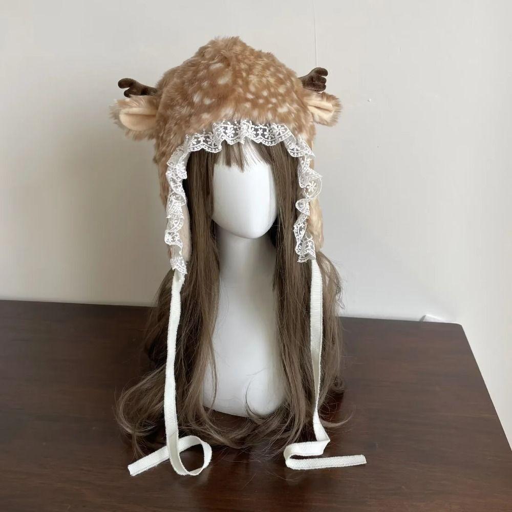 Faux Fur Plush Lace Winter Hat Leg Warmers Ear Protection New Reindeer Furry Boots Socks Cover