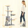Cat Tower with House, Perch, Platforms and 4 Mice, Made of Wood, Plush and Sisal, 60x35x134 cm, Grey