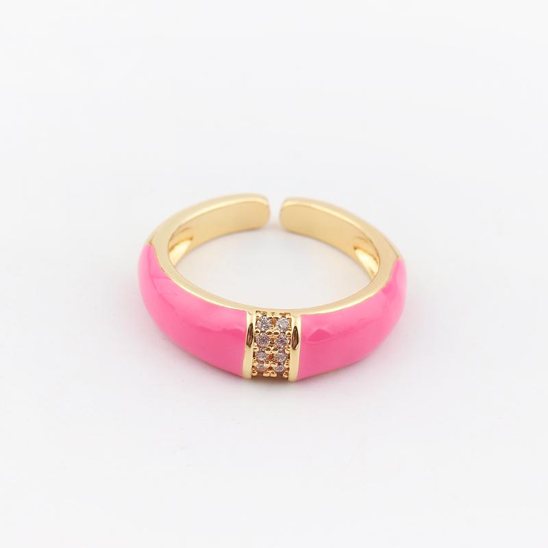 6 Colors Simple Style Colorful Enamel Ring Paved With Shiny Rainbow Cubic Zircon Stone Fashion Wed Engage Ring For Women