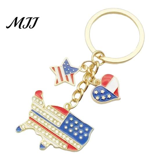 Star Shaped Keychain Independence Day Pendant, Enamel Zinc Alloy Key Holder with Feather Design USA Letters Stars Hearts Patriotic Design, American