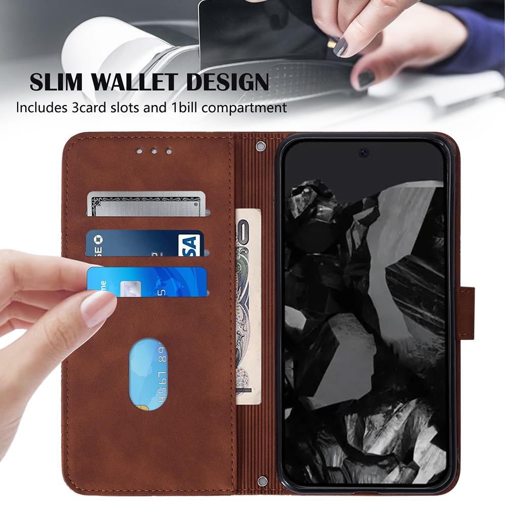 For Google Pixel 9 Pro XL Leather Case with Shoulder Strap Wallet Stand Phone Cover