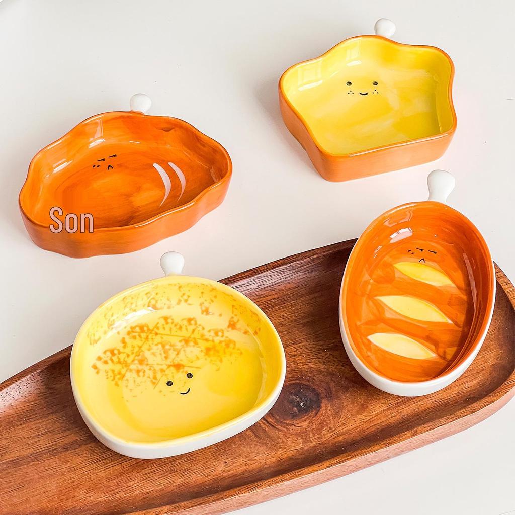 Ceramic Bread-Shaped Snack & Condiment Dish Set