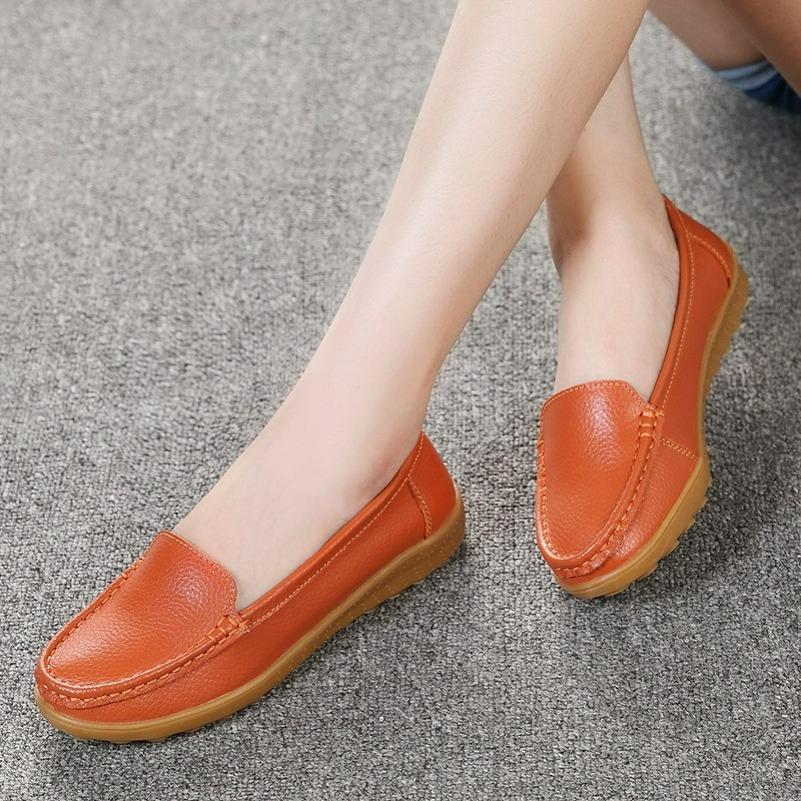 Leather Peas Shoes, Soft-soled Women's Shoes, Mother Shoes, Women's Casual Flat Shoes, Tendon-soled Pedal Shoes