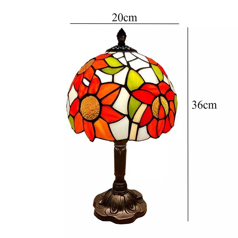 Lampada da tavolo a LED in stile Tiffany Luci decorative mediterranee retrò Paralume in vetro colorato E27Per comodino, camera da letto, luce, caffè