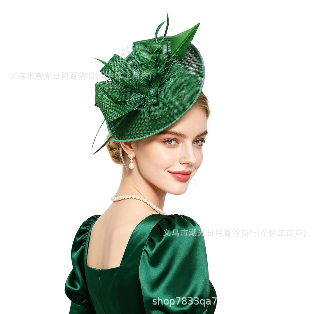European and American brides imitation hemp yarn head flower racing horse festival ball retro feather headdress dinner dress cheongsam accessories