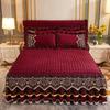 3PCS European Style Fleece Lace Bed Skirt Set of Three, Includes: Bed Skirt, Fitted Sheet, Dust Cover - Warmth Bedding Set