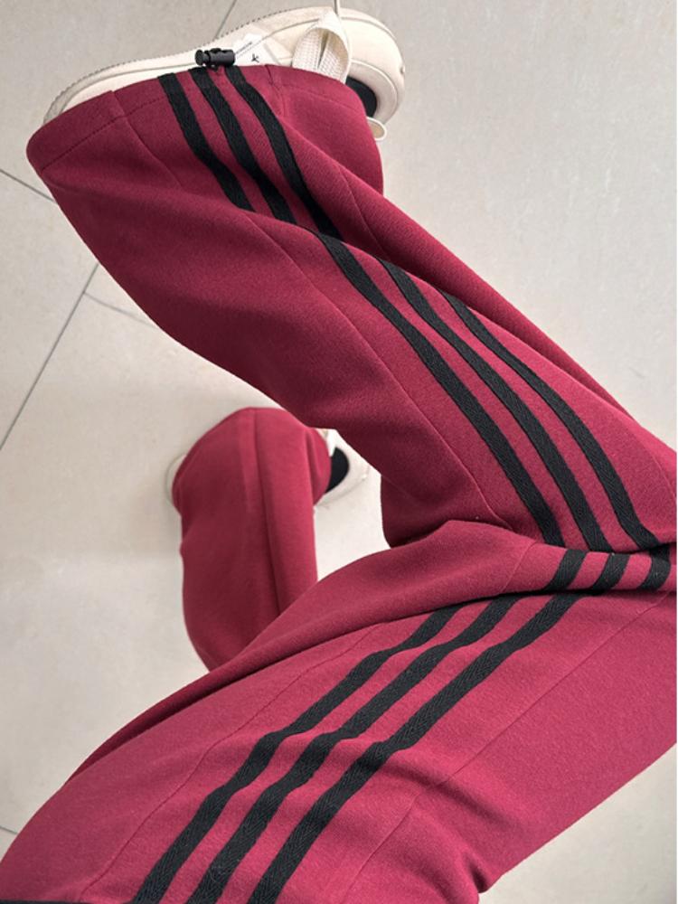 

Полосатые спортивные брюки, женские весенне-осенние прямые свободные спортивные штаны, широкие брюки с тремя полосками XL красный