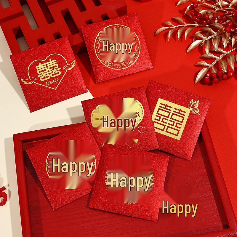 Mini Red Envelopes for Wedding Door Games and Bride's Welcome, Featuring 'Happy' Character for Tossing and Door Stuffing