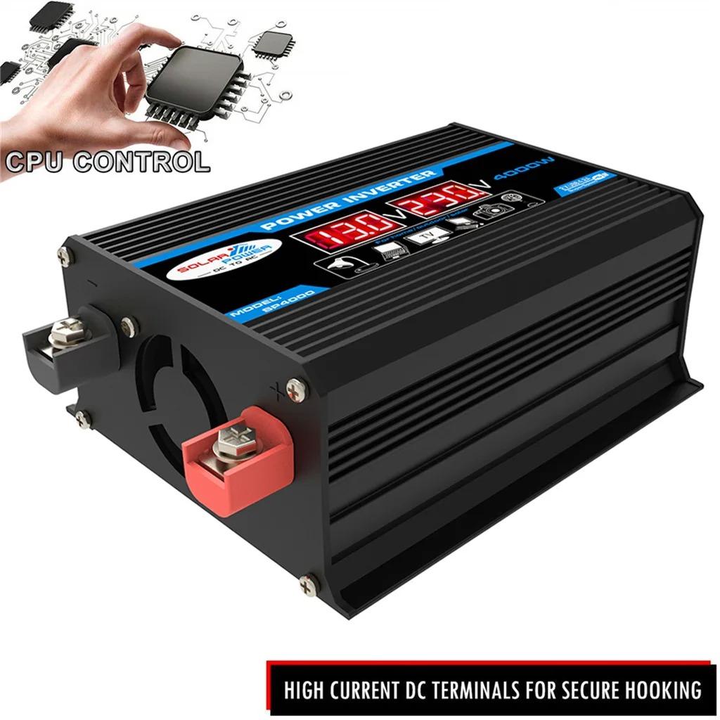 Invertor de putere auto Afișaj LED 4000W 12V la 220V/110V Convertor Adaptor încărcător Protecție multiplă Transformator de tensiune USB dublu
