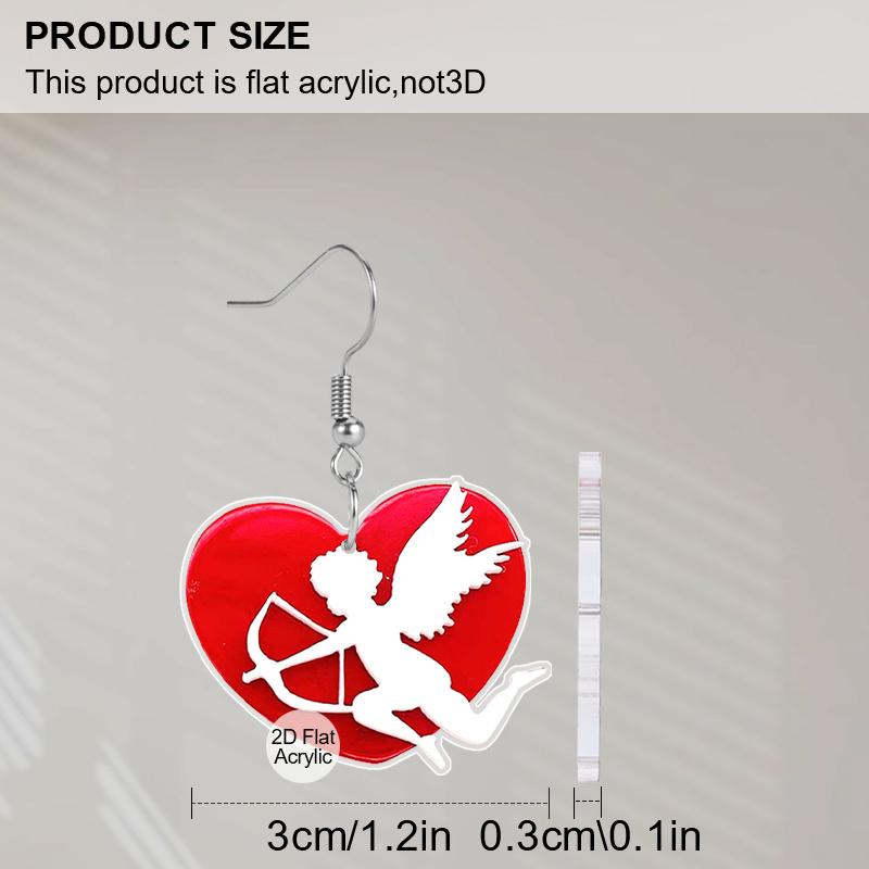 2D Flat Acrylic Cupid Heart Drop Earrings, Suitable As A Holiday Gift for Women, Party Decoration Jewelry, Valentine's Day and Wedding Season Gifts.