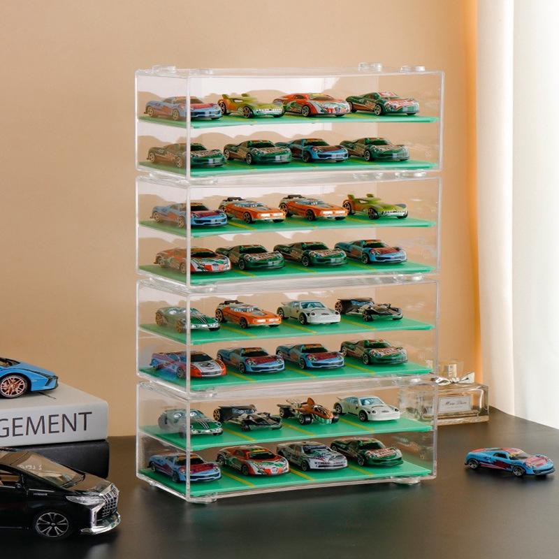 1/64 Car Model Display Shelf With Parking Space Toy Car Transparent Storage Box 8 Slot Showcase Finishing Cabinet
