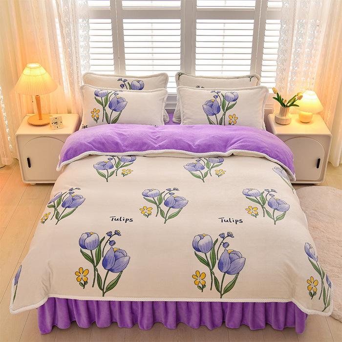 2025 Milch-Samt-Flanell 4-teiliges Set: Bettbezug aus Korallenfleece Klasse A