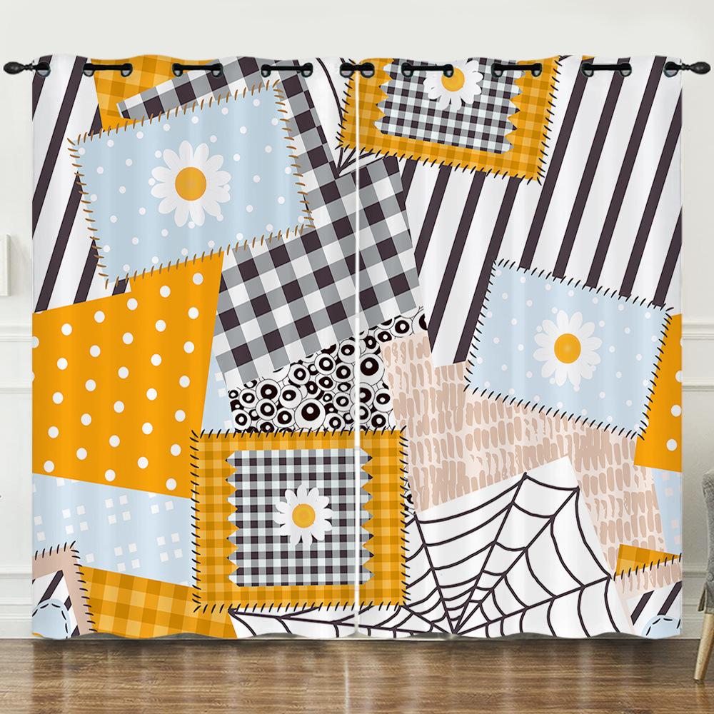 Curtains Simple And Simple Pattern 3D Digital Printing Blackout Curtain Punching
