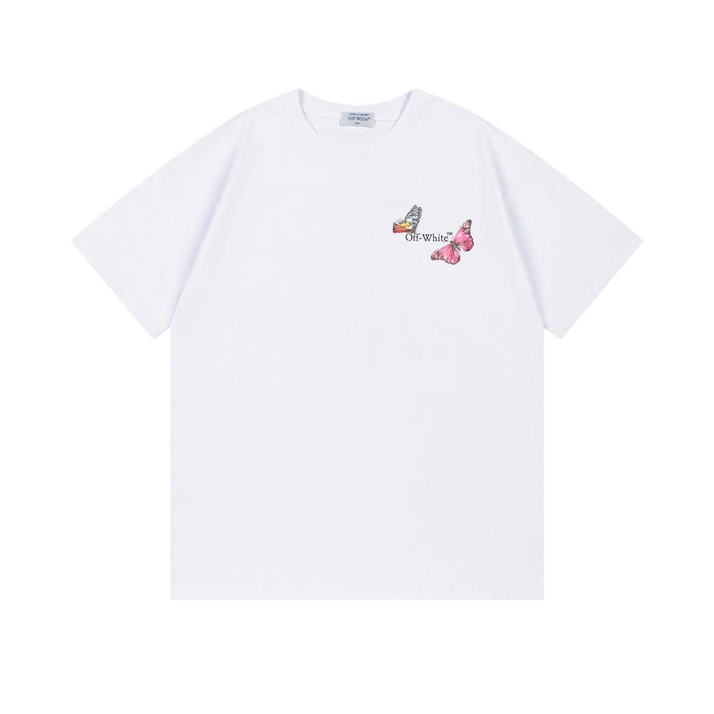 Off-White 2025 Primavera/Estate Nuove T-shirt da Uomo e da Donna a Maniche Corte e Girocollo con Motivo a Farfalla e Freccia