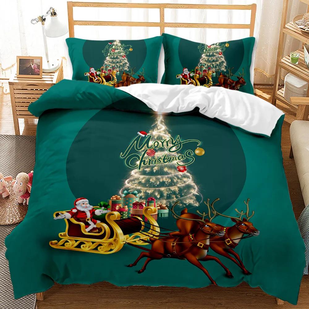 Christmas Duvet Cover Set Holiday Twin Bedding Set with Santa Print for Kids Teens Double Queen King Size Polyester Qulit Cover
