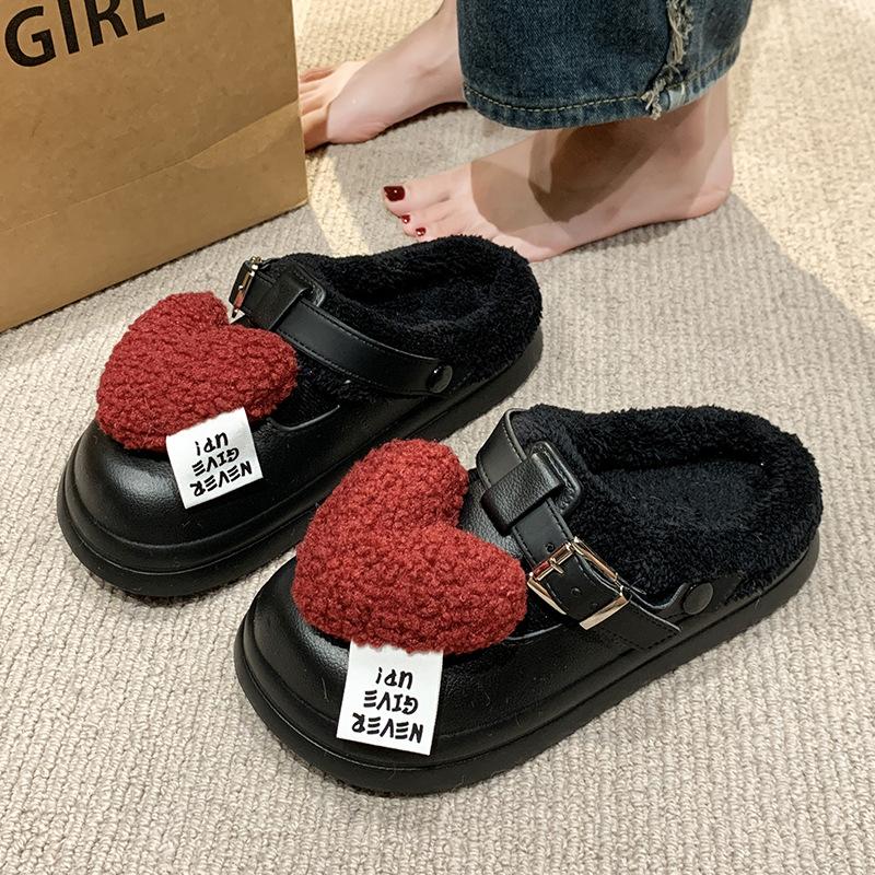 

Хлопковые тапочки женские зима 2025 новые бархатные теплые с головой-мешком любви хлопковые туфли женские носят педаль пушистых туфель 41 чёрный