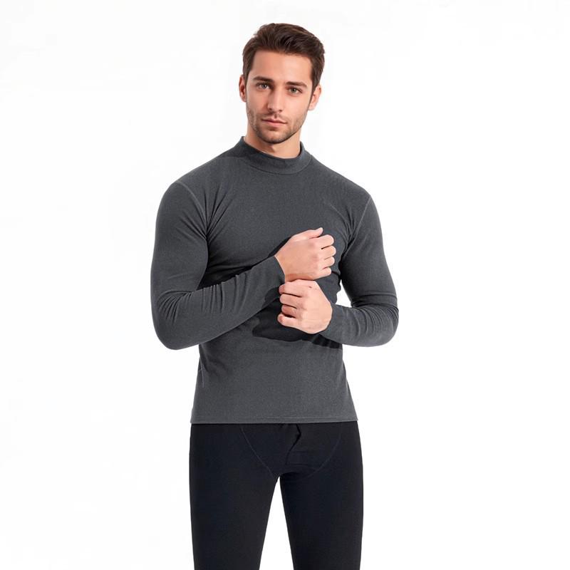 Men's Velvet Base Layer Semi-High Neck Fleece Long Sleeve Warm Top