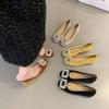 Höhenverstärkende französische quadratische Schnalle Strass Damen flachsohlige einzelne Schuhe 2025 Frühling und Herbst neu retro Temperament Promi leicht mo
