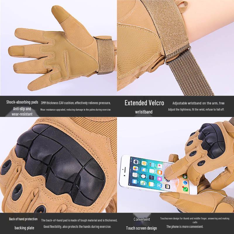 Men's Full-Finger Outdoor Tactical Gloves - Cut-Resistant, Wear-Resistant for Motorcycle Riding & Combat