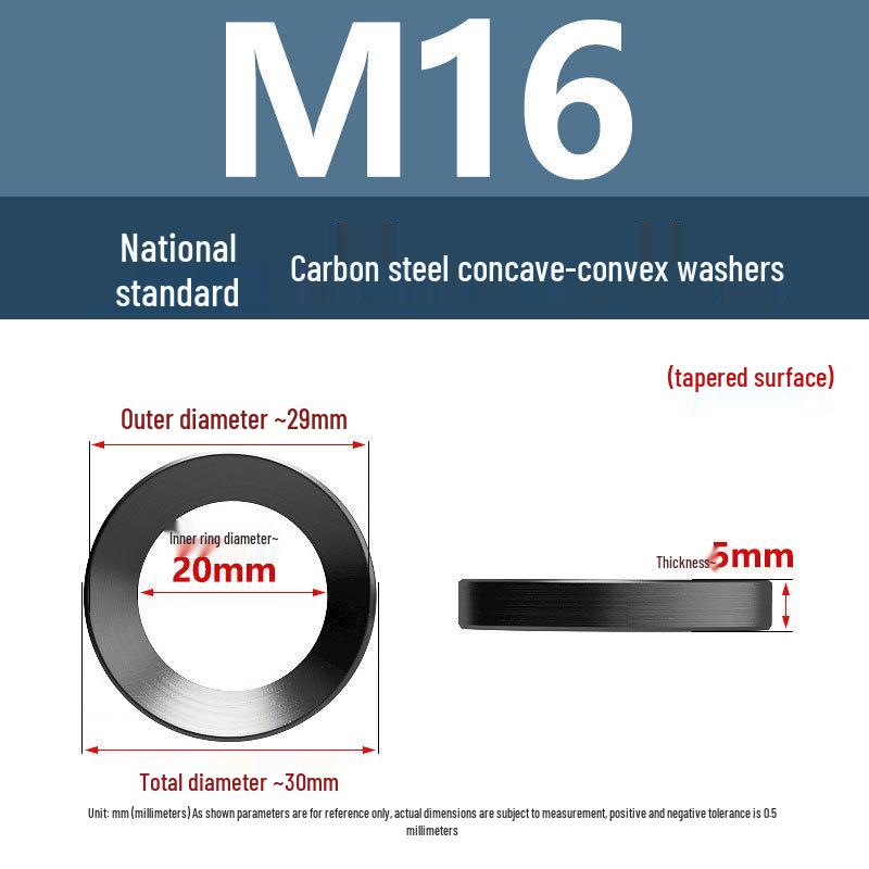 Yigu Blackened Carbon Steel Concave-Convex Washers M6-M24, Tapered Conical Bowl-Shaped Screw Washers M8-M10