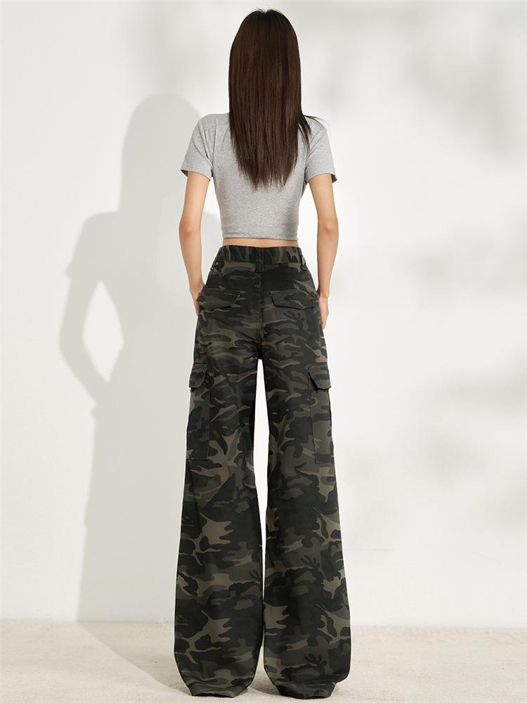 Women's American Style Spicy Camouflage Multi-Pocket Wide-Leg Jeans - Early Autumn 2025