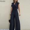 ZANZEA Women Ruffles Sleeveless Blouse With Wide Leg Pants Casual Two Piece Sets