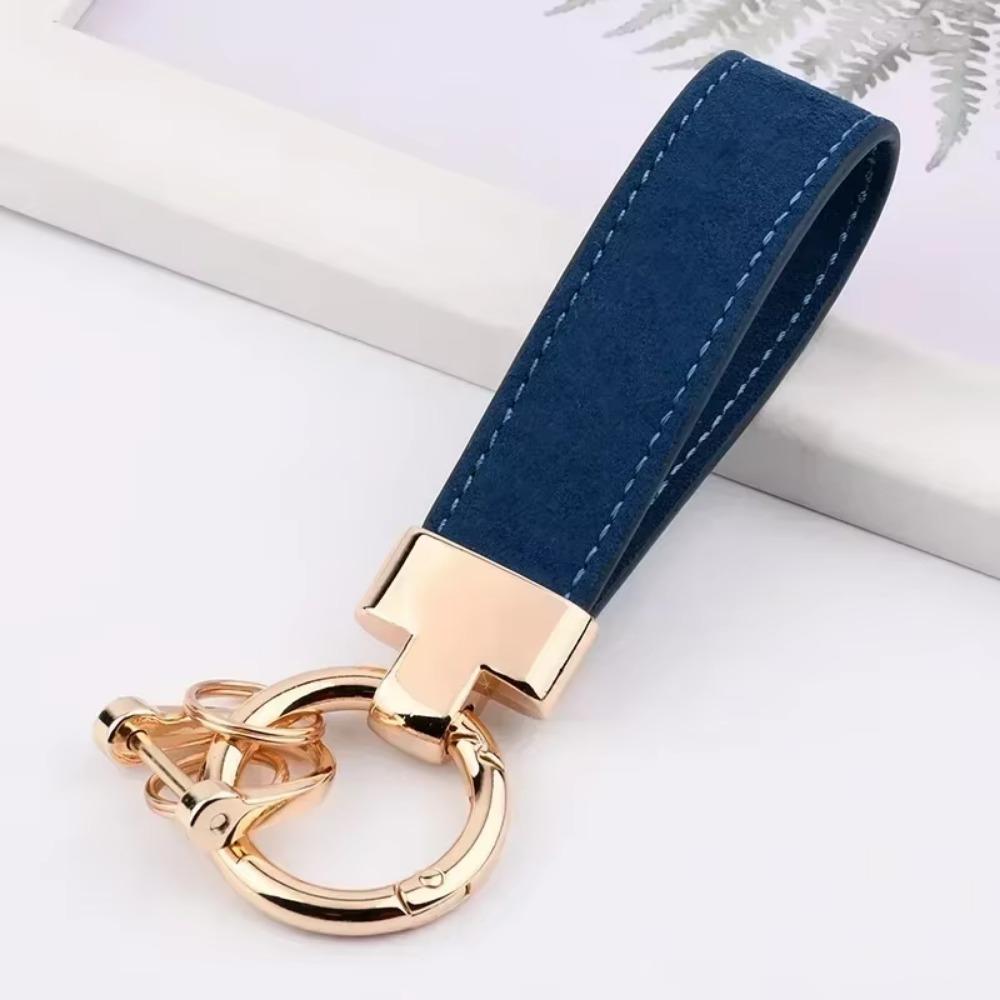 Custom Logo Personalized Buckle Car Moto Keyring Woman Man Key Ring Chain Name Suede Leather Metal Keychain Gift