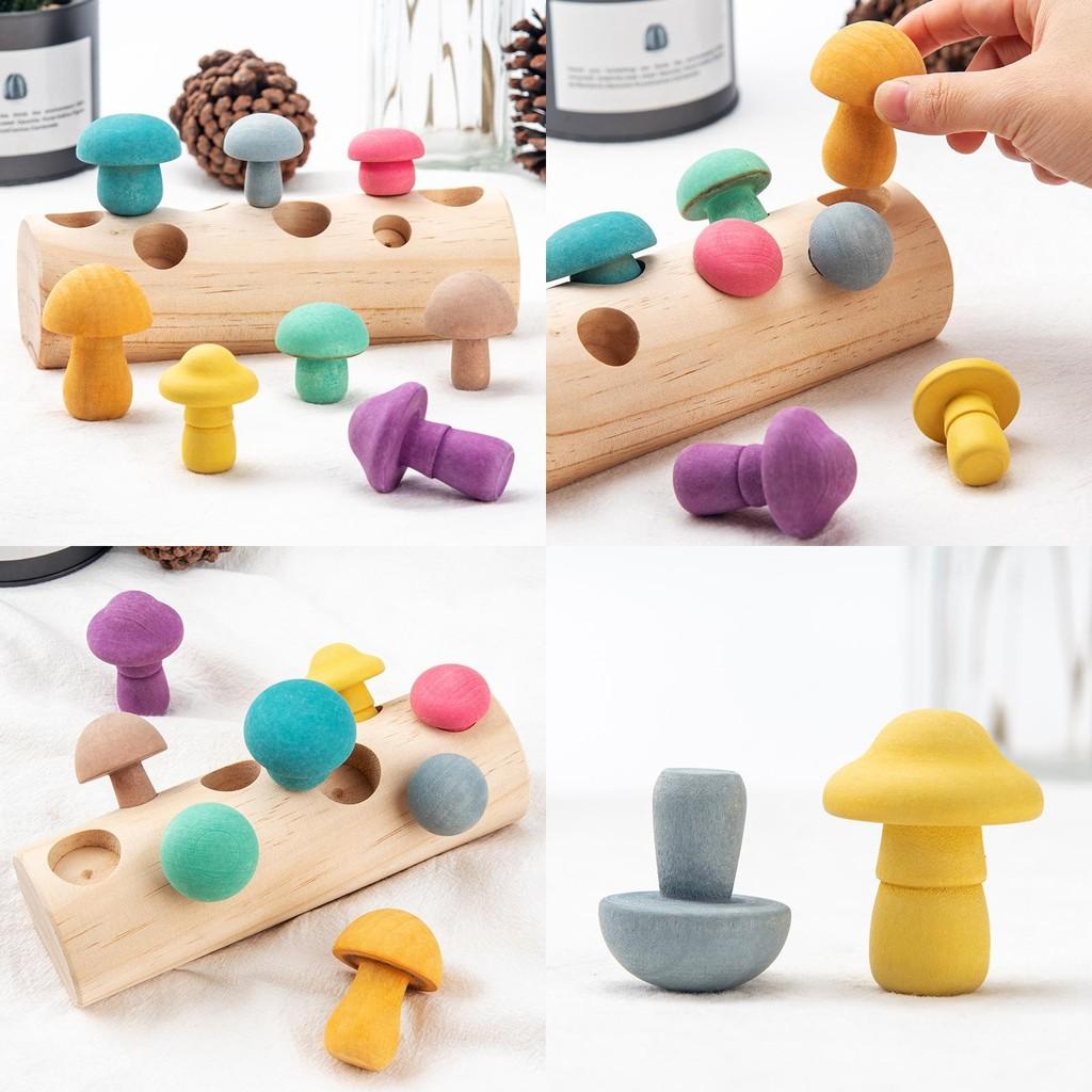 Concentration Wooden Mushroom Grip Training Toy Children Learning Coordination