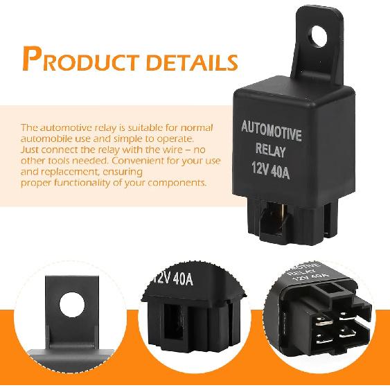 12V 40A Relay, Auto Replacement Parts 4 Pin Relay, Universal Car Vehicle Motor Fuse Motor Switch Power for Fog Driving Light Wire Wiring Harness
