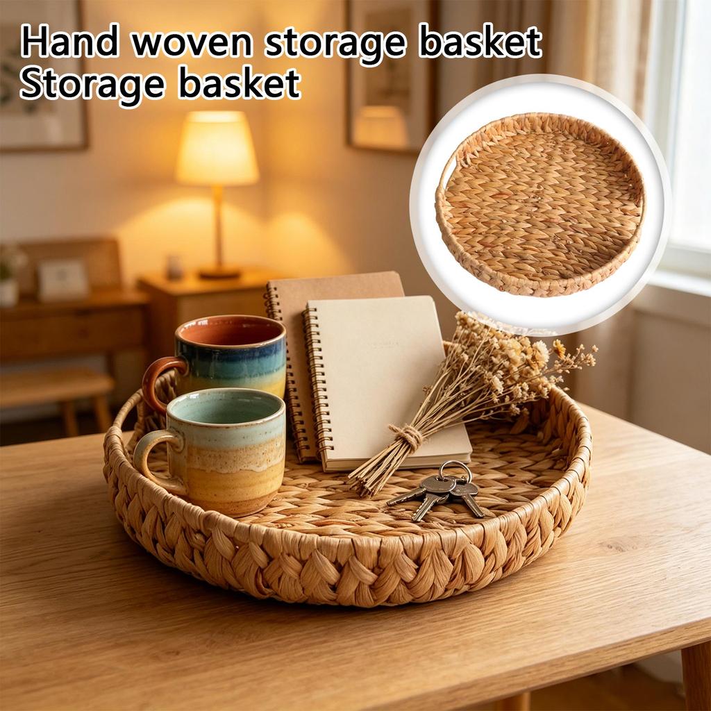 Handwoven Storage Basket Natural Material Round Organizer Tray Diameter 38cm Durable Lightweight Practical Storage Solution for Home Office