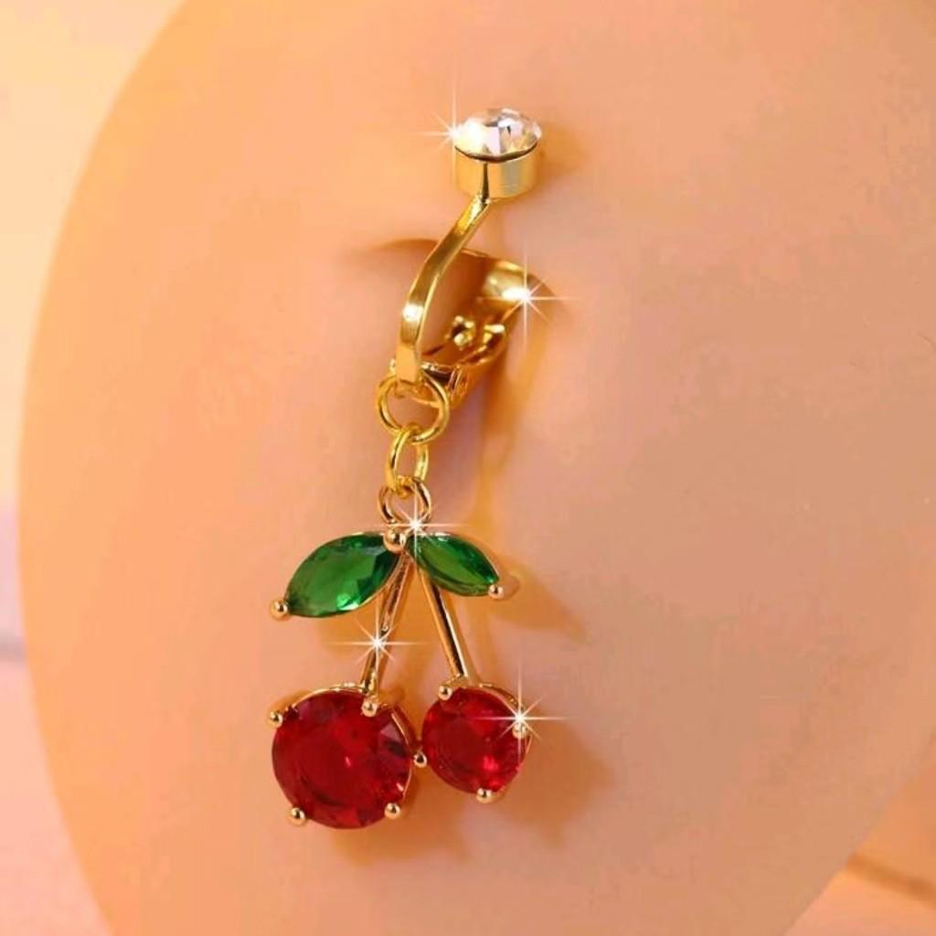 Stainless Steel Cherry Pendant Navel Ring – Simple Fashion Piercing Jewelry