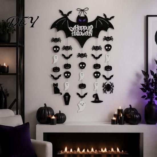 Decorative Props for Festival Happy Halloween Bat Hanging Door Sign, Spooky Skull Spider Paper Wall Ornaments Ornament, Large Hanger Party Supplies