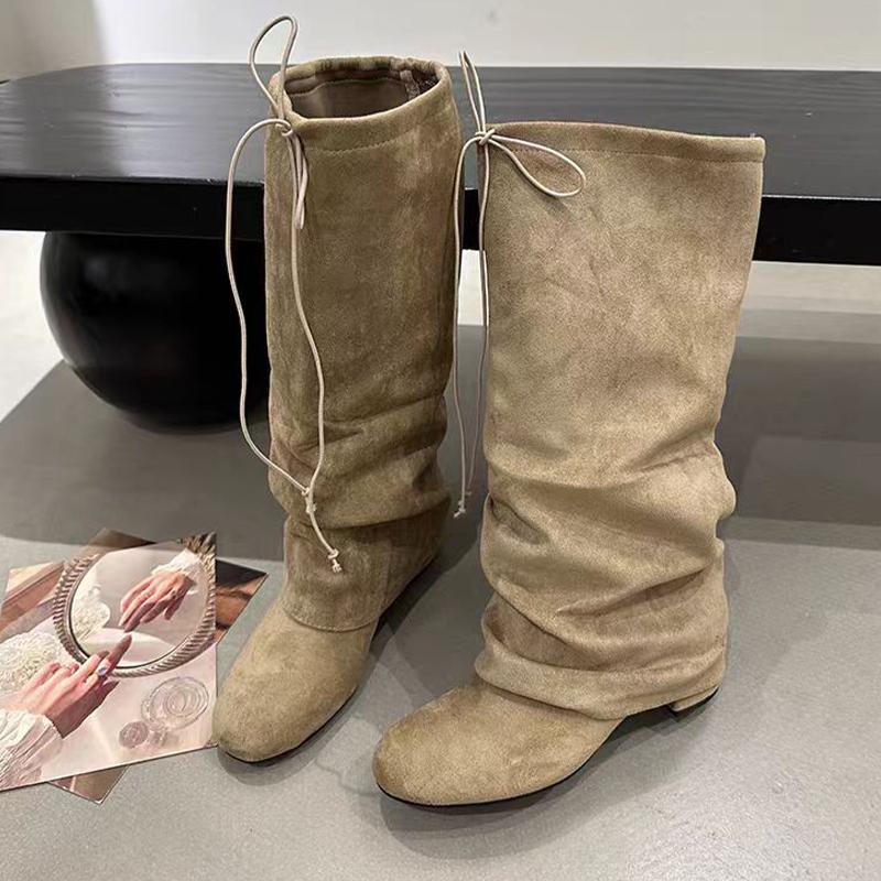 Flats Women High Boots Suede Designer Shoes Winter Dress Knee High Woman Boots 2025 New Trend Goth Chelsea Botas Mujer