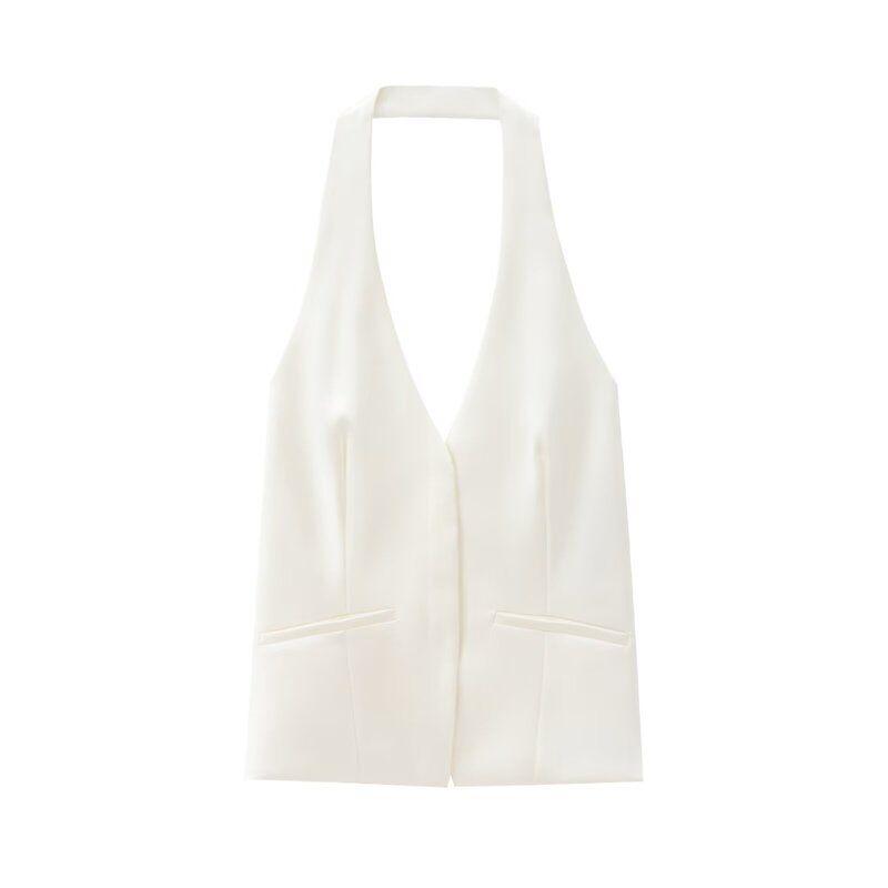Fashion Style 2024 Autumn New Women's Clothing Open Back Hanging Collar White Sleeveless Casual Tops 4772125